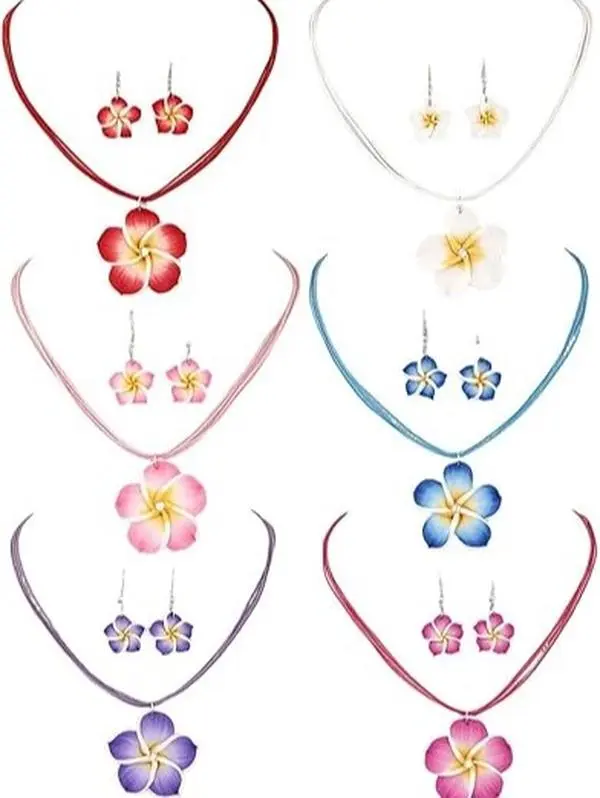 6 Sets Earrings Necklace Set Bohemia Tropical Flower Dangle Earrings Luau Beach Party Accessories for Women Jewelry