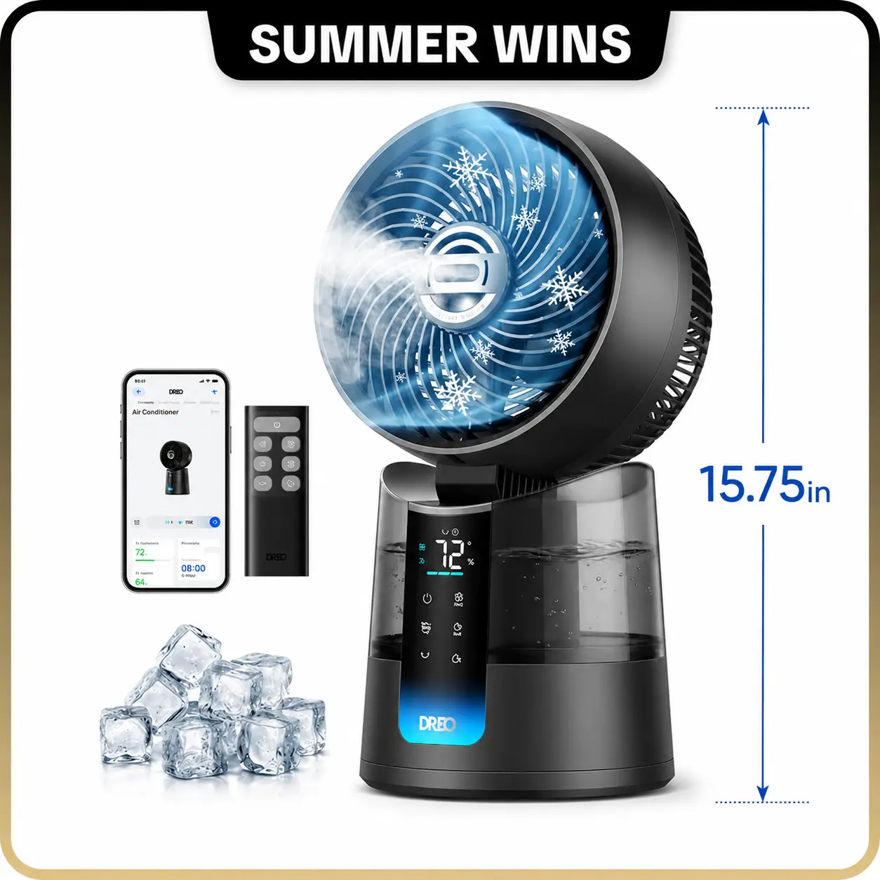 dealsforyou|DREO TurboCool Misting Fan 516S, 150°+30° Omni-Directional Oscillating Smart Desk Fan, Evaporative Air Cooler, 26 ft/s, Ultrafine Mist, 20dB Quiet, 6 Speeds & 2 Modes, Remote & App Control, RGB Lighting, Grey