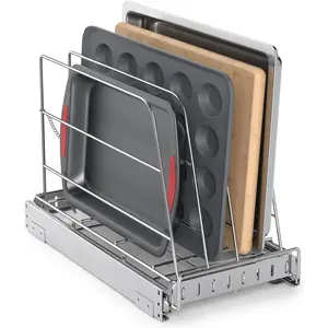 Pull Out Cabinet Organizer Stainless Steel Heavy-Duty Sliding Rack for Cutting Board Cookie Sheet Baking Sheet Bakeware & Trays, 9” x 16.5” (22.8 x 41.8 cm)