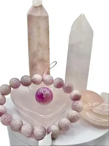 Pink Crystal Bundle including Rose Quartz, Kunzaite and Pink Opal, Heart Bowl, Crescent Moon Tumbles, Towers, Worry Stone and freebies of Larimar, HK and Chakra Selenite natural crystal
