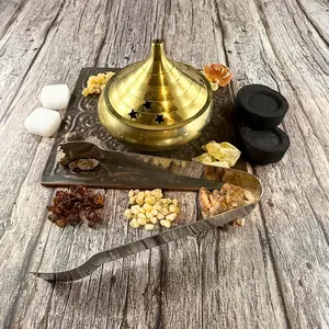 Iron Resin Incense Pot Kit - Includes Charcoal Burner, Camphor, Tongs, Frankincense, Myrrh - Hanging Home Fragrance Aroma Scent Freshener