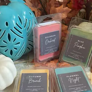 Fall Wx Melt Bundle - Flannel Night Autumn Brunch Bourbon Orchard & Blue Pumpkin Highly Scented Wax Melts Home Fragrance Decor Cozy Set Aroma