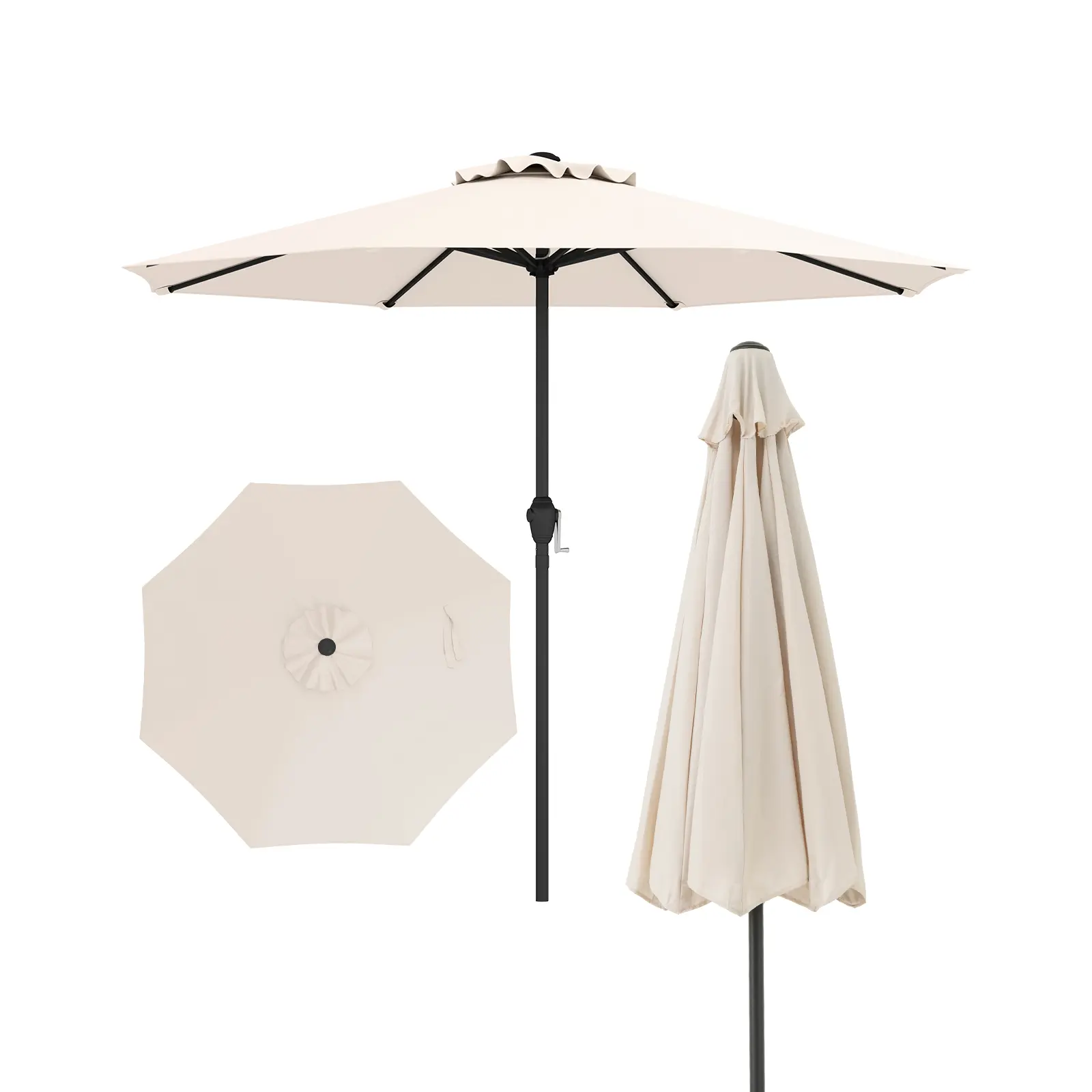COSTWAY - Outdoor Heavy Duty Market Umbrella with Crank Handle and 8 Sturdy Ribs-Beige