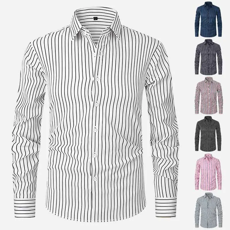 Men’s Slim Fit Striped Dress Shirt Long Sleeve Casual Business Formal Button Down Shirt for Office & Daily Wear
