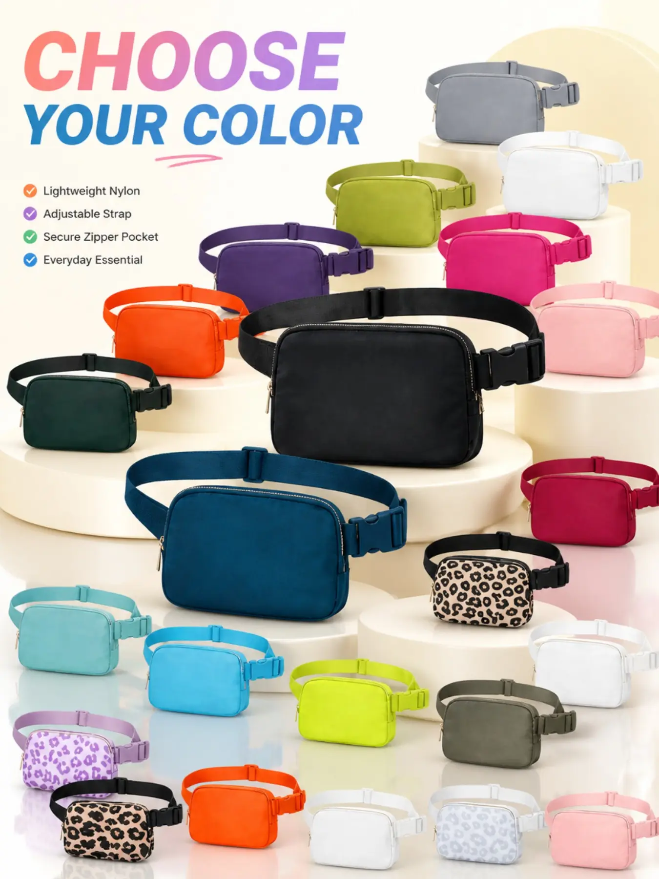 1pc Multi-Color Belt Bag, Lightweight Adjustable Active Crossbody Fanny Pack with Zipper Pocket, Lightweight Waist Bags, Hands-Free Waist Hip Bag for Travel, Gym & Daily Use, Perfect Gift for Holidays & Birthdays