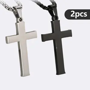 Cross Necklace Set for Men & Women – 2PCS Titanium Steel Pendant Chain, Meaningful Prayer Gift for Him & Her