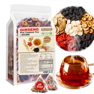 Daily Liver Detox Tea – Organic Ginseng Five Treasure Blend with Goji, Red Dates & Mulberry – Support Toxin Removal & Metabolism (60 Bags) Natural Antioxidant Herbal Beverage Sweet