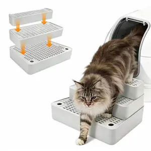 filter function Adjustable 3 Steps Cat Litter Box Step, Litter Box Ramp with Filter Function, Non-Slip, Easy to Clean,Cat Litter Stair for Small & Elderly Cats (Light Grey)