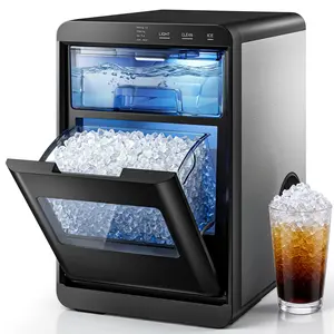 Simzlife Nugget Ice Maker Countertop, 44lbs Daily Pebble Ice Machine, Soft Chewable Ice, One-Touch Self Cleaning, Touch Screen, Stainless Steel Black for Home Kitchen Office