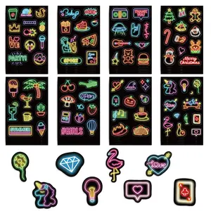 Neon Sticker, 8 Sheets/24 Sheets Waterproof Cartoon Vinyl Decals for Water Bottle Laptop Phone Case Guitar Skateboard Helmet Luggage Folders Locker