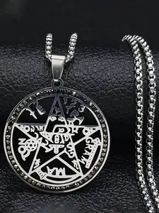 Pentagram Tetragrammaton Necklace Women Gothic Witch Jewelry Stainless Steel Minimalist Chain Silver Color Witchcraft Divination Necklaces