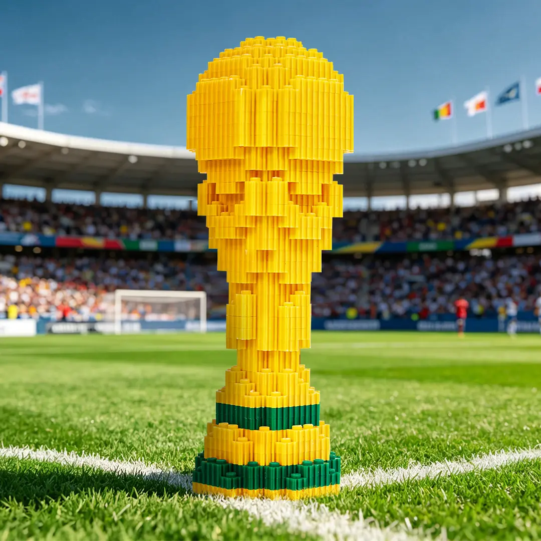 W-CUP Creative Building Blocks Trophy Kit - DIY Engineering Model, Construction Building Blocks Model Kit, Safe ABS Material 3D Puzzle Gold Cup Toy for Teenage Boys, STEM Training Desk Ornament DIY Gift
