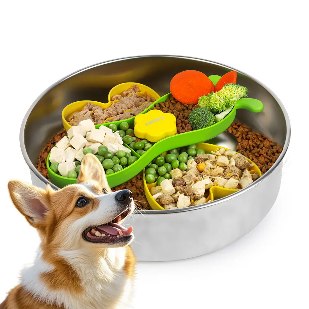 NPET Stainless Steel Detachable Puzzle Feeder Slow Bowl for Dog Training, Pet Feeding Supplies