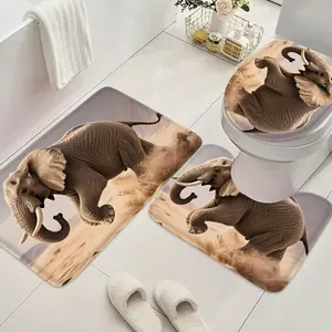 3-Piece Desert Elephant Bathroom Mat Set, Soft Flannel Absorbent Rectangular Rugs, Toilet Lid and U Shape Mats for Home Decor