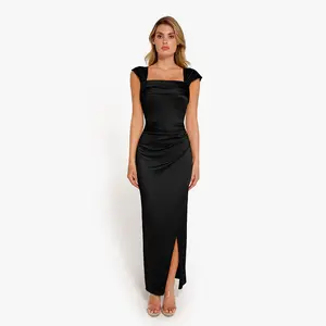 Popilush Off Shoulder Built-in Shapewear Maxi Dress Mesh Ruched Cocktail Dress-Creator Live