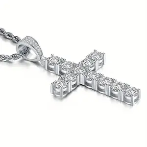 Moissanite 11K 925 Sterling Silver Men's Cross Pendant Necklace, Hypoallergenic Necklace Gift waterproof anklet day gift mother day gift necklace  for  girlfriend bling  neck  lace trendy hip hop style american flag cross necklace jewelry