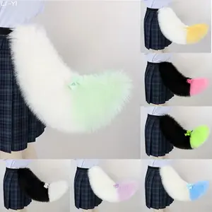 60cm Plush Animal Tail Wolf Fox Cat Tail with Adjustable Belt Cosplay Accessories Role Play Party Props Furry Fluffy Dog Tail