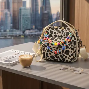 WDX leopard print retro bag, Little Curve tote bag, small handbag (11 × 5.1 × 11 inches), city bag, crossbody bags for women, everyday purse, work bags, trendy purse for 2026, tote bag for school, cute shoulder bags, fashionable zippered bag for daily use