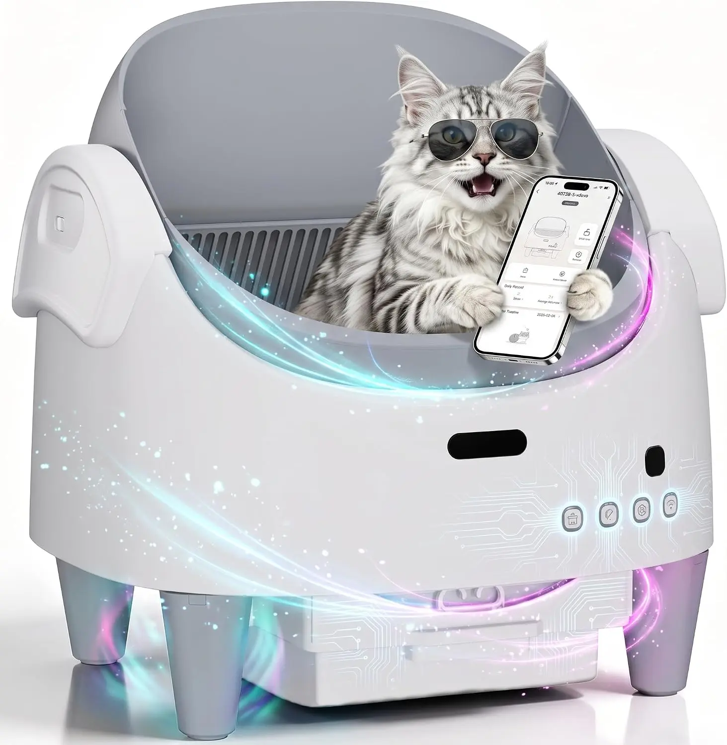 Automatic Cat Litter Box, Top-Open Self Cleaning Cat Litter Box with 15-Layer Safety Protection, Smart App Control, Large Capacity & Odor Control, Multi-Cat Friendly Electric Litter Box