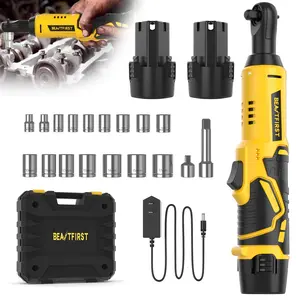 FIREHELP  3/8" Cordless Ratchet Wrench Set, 60FT-LBS(80N.m) Electric Ratchet, 12V Extended Power Ratchet Wrench with Variable Speed, 6 Sockets, LED Light, 1/4" Adapter,1/2" Adapter,2 Batteries, Best Christmas and New Year Gift Ideas for Everyone