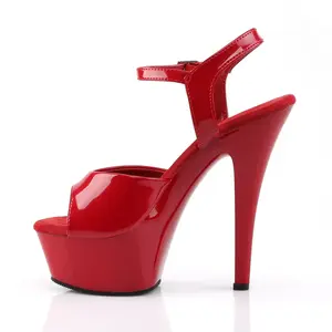 Women's Elegant Stylish Fashion High-Heeled Sandals - 6 in Heel, Red Patent Buckle, Platform Footwear (KISS-209)