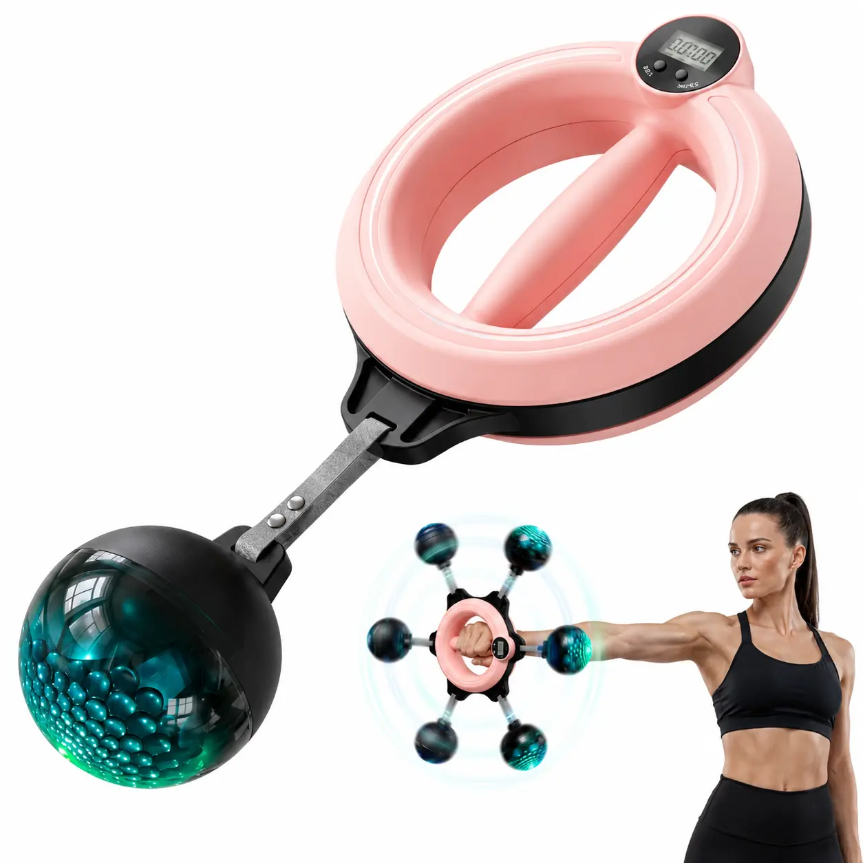 Centrifugal Wrist Exerciser with Digital LCD Counter, 360° Quiet Rotation Arm Trainer, Glowing & Standard Versions for Upper Body Workout