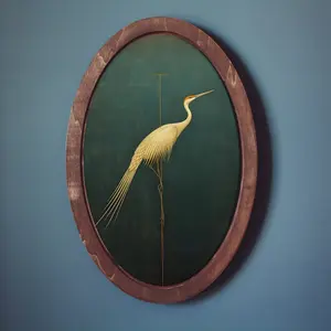 Crane Painting, Wall Plaque, Wooden Decor Plaque, Oval Victorian Art, Wood Framed Oval Wall Decor, Home Decor, Birds Wall Decor, Green Art, Nature, Vintage Wall Art