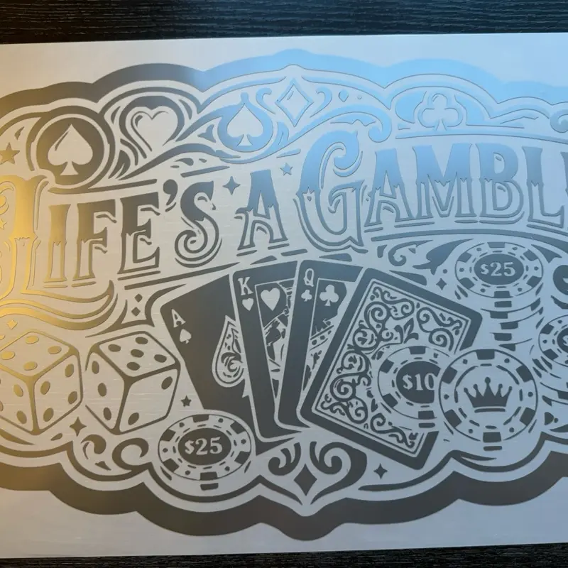 Artistic Vinyl Window Decal - High Detail Decor with Dice, Playing Cards, Chips, Outdoor Vinyl for Home Decor