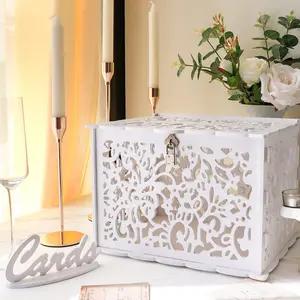 White Wedding Card Box with Lock, PVC Gift Card Box for Wedding Reception Decorations, Money Gift Boxes for Party Anniversary Bridal Baby Shower Decorations