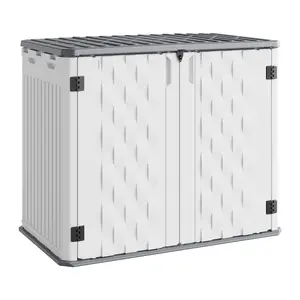 Waterproof resin outdoor storage cabinet — 35 cubic feet storage cabinet for tools, lawn mowers, cushions, trash cans — durable patio trash bin organizer. Outdoor Storage, Patio Cabinet, Garden Storage, Yard Organization, Tool Storage