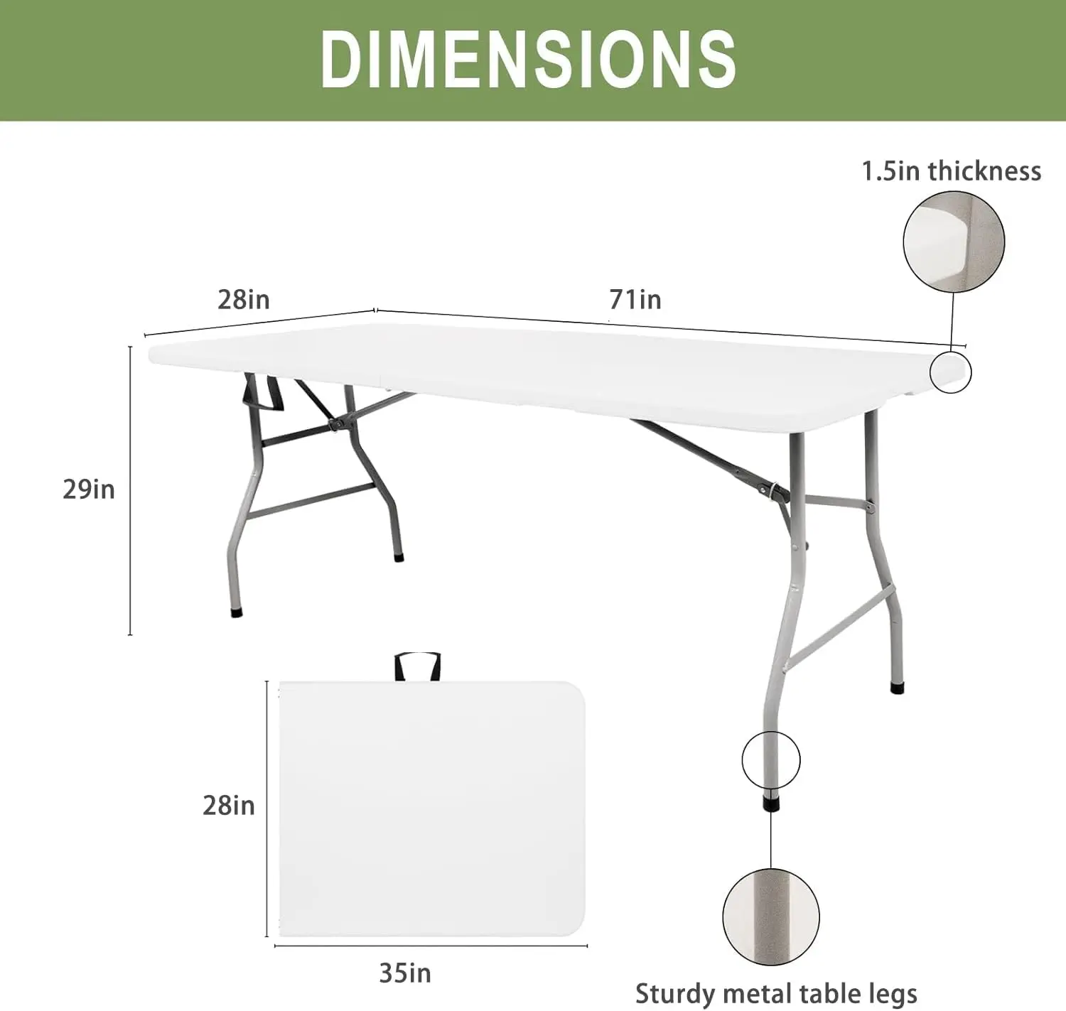 6FT White Plastic Folding Table - Lightweight Foldable, Outdoor Garden, Patio, Foldable Dining, Indoor-Outdoor Picnic Table with Lock, Handle for Camping, Party, Lightweight Foldable Table, Outdoor Garden Table