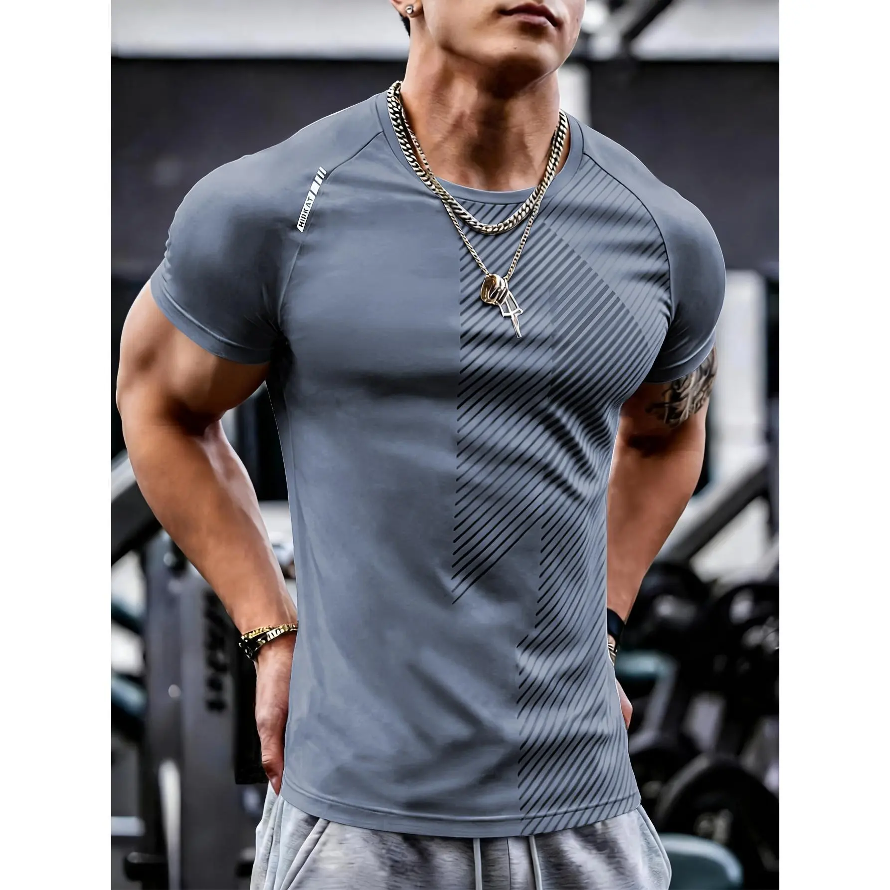 Male Slim-Fit Quick-Dry Activewear Short-Sleeved T-Shirt - Raglan Sleeves, Round Neck, Twill Print, Lightweight Breathable Sporty Sports Top for Gym Workouts, Casual Wear (Multi-Color Optional)