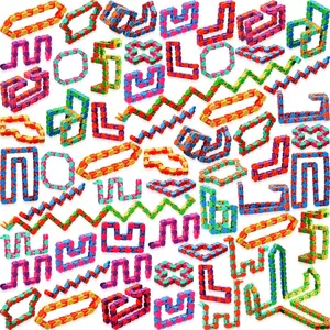 60 Packs Wacky Track Fidget Toy 24 Links Snap and Click Snake Fidget Toy Gift for Kids Adult Autism Stress Relief Therapy for Classroom Party Bag Filler Keep Mind Focused(Basic Color)