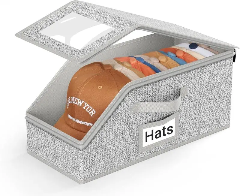 Stackable Hat Storage Boxes for Baseball Caps, Holds Up to 24 Hats, Durable Cardboard Box for Men, Classic Style, Wardrobe Organizer