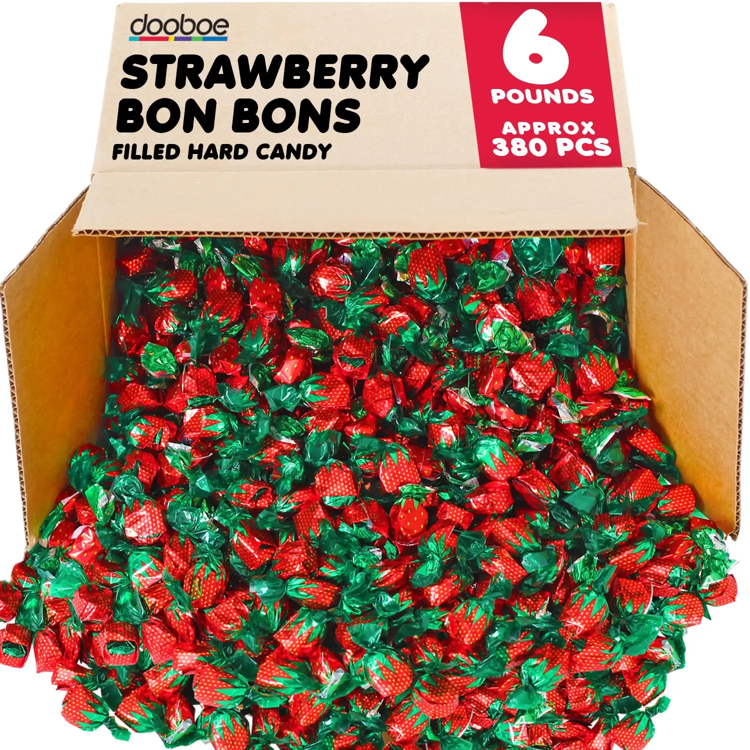 Dooboe Strawberry Hard Candy  6 lb Bulk  Strawberry Filled Bon Bons  Individually Wrapped Red Candy, Offices & Candy Bowls