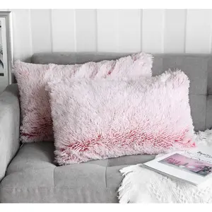 2 Packs Pillows Cover 20"x12", Soft Pink Ombre Faux Fur Throw Pillow Case, Luxury Decorative Square Cushion Cover for Farmhouse Home for Sofa/Bed/Chair, 50x30cm