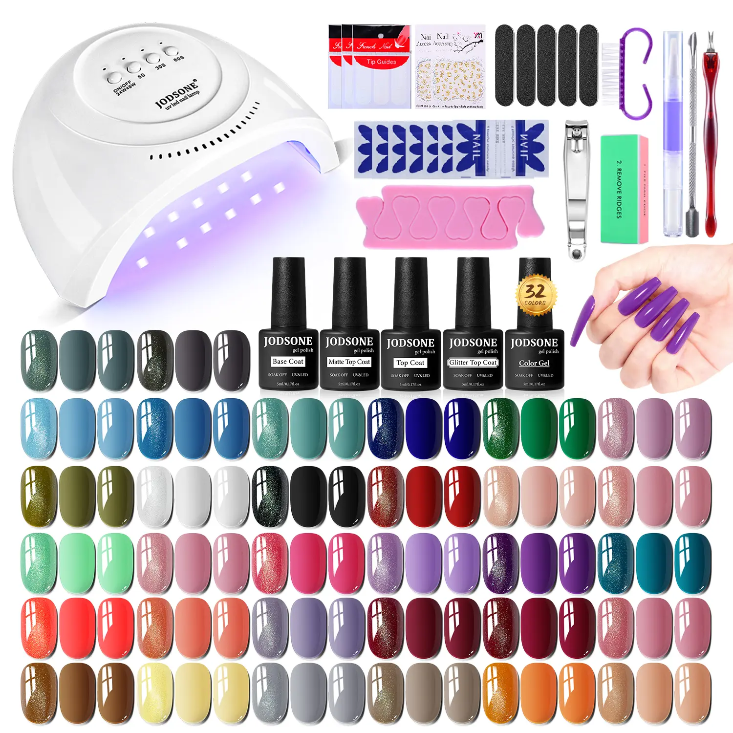 JODSONE Gel Nail Polish Kit with U V Light 35 PCS Classic Black and White Nude and Blue Purple Gel Polish Set with Manicure Tools Suitable for All Seasons Perfect Gifts for Manicure Lover