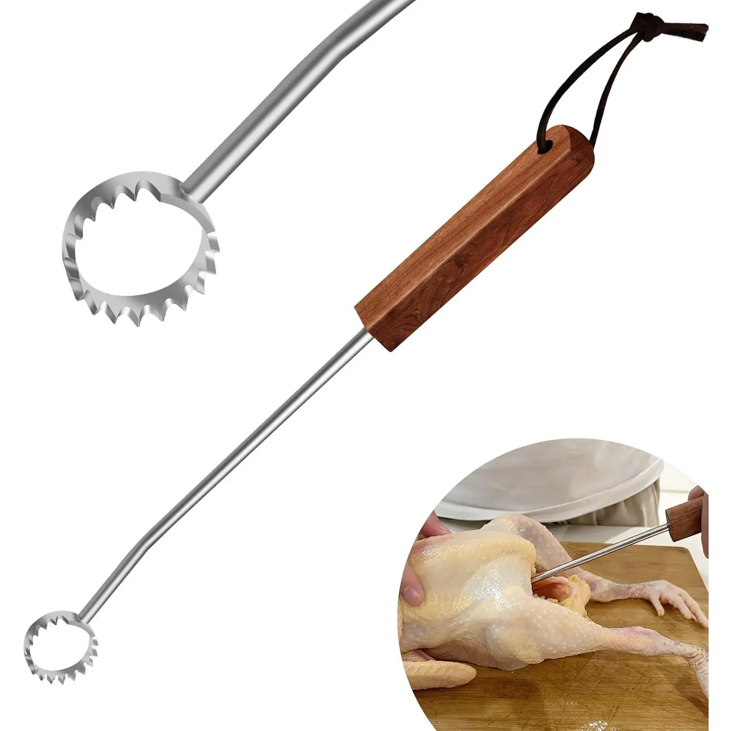 Lung Scraper of Chicken Processing Equipment, Easily Removes Poultry Lungs, Acacia  Handle, Chicken Butchering Equipment that Efficient Gutting Tool for Turkey, Chicken