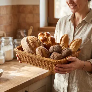 Handmade Woven Bread Basket, Durable and Easy to Clean, Ideal for Kitchen and Living Room, Perfect for Fruits and Snacks, Indoor Storage Organizer, Home Storage Organizer