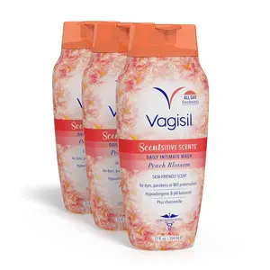 Feminine Wash for Intimate Area Hygiene, Scentsitive Scents, pH Balanced and Gynecologist Tested, Peach Blossom, 12 oz (Pack of 3)