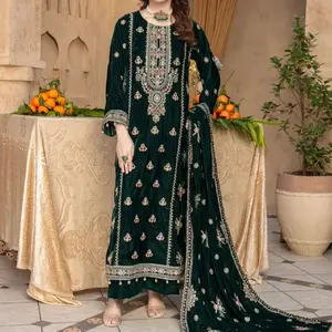 3pc Boutique velvet with embroidery work with velvet shawl and velvet trouser for wedding and party wear