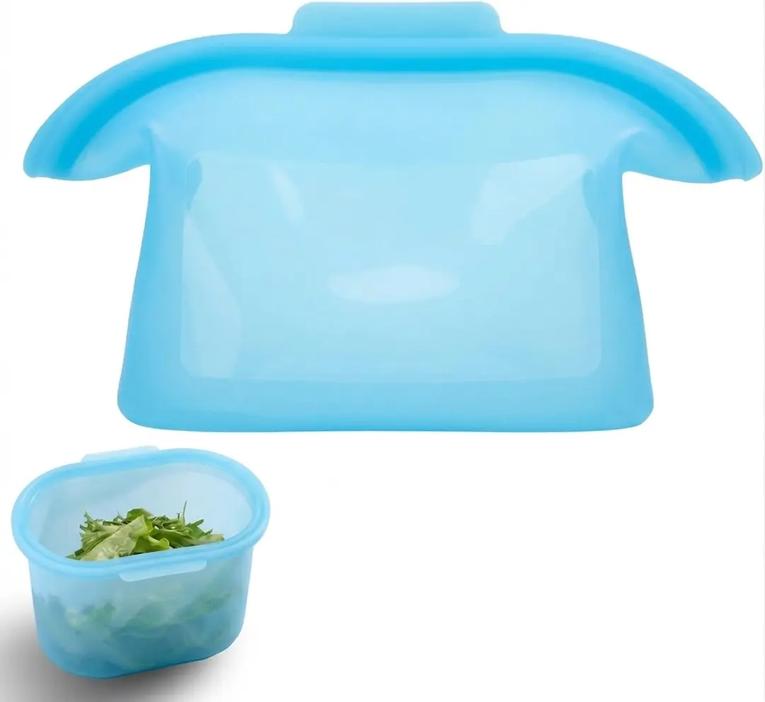Reusable 100% Silicone Food Storage Bags, Sandwich Snack Bags New Generation Stand Up Zip Container for Soup and Leftovers, Plastice & BPA Free, Microwave Oven Safe