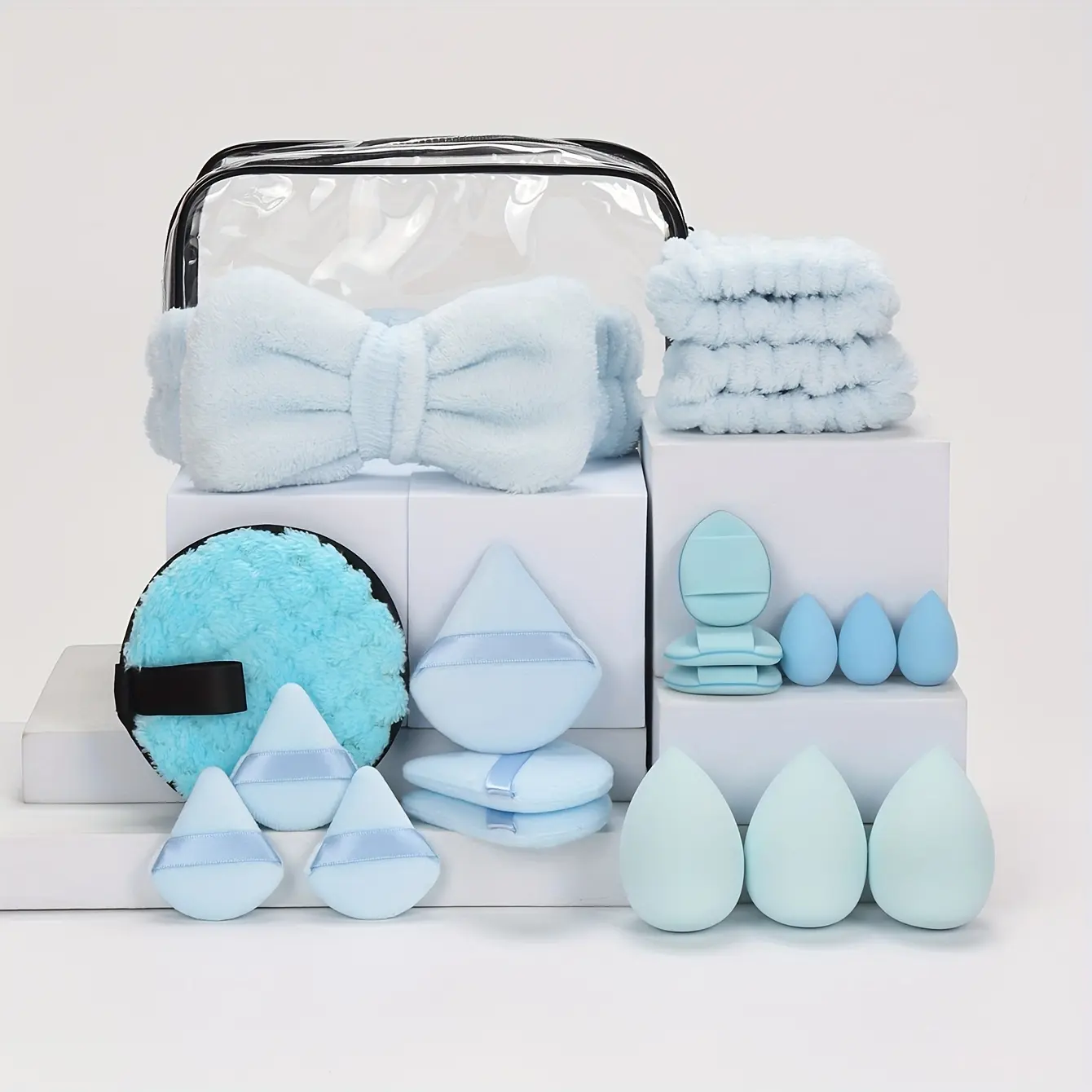 Pineapple Plaid Makeup Bag Set 20-Piece Multi-Functional Beauty Tools for Flawless Base BB Cream Loose Powder Concealer Blush Eyeshadow Water-Activated Expansion All Skin Types - Cosmetic