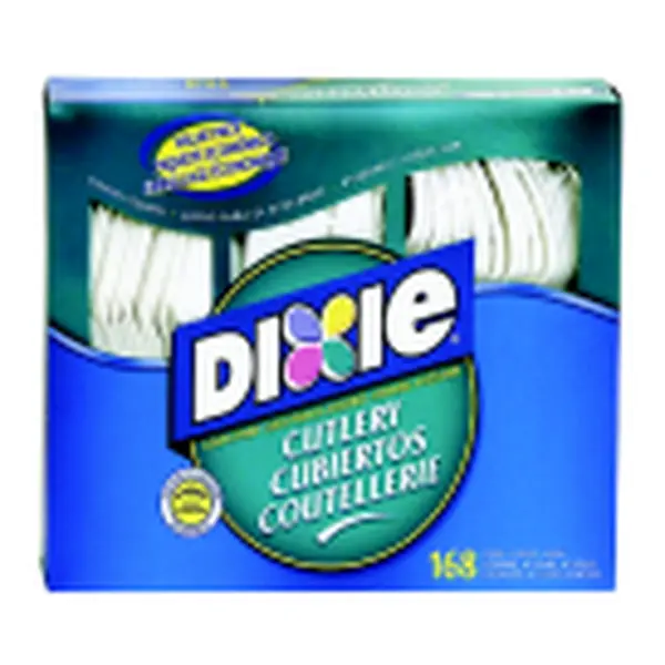 Dixie Disposable Heavy-Duty Cutlery Combo Reclosable Party Pack - White Polypropylene Plastic, 168-Piece Set with Knives, Spoons for Home, Party Supplies, 168 Pieces, Reclosable Box