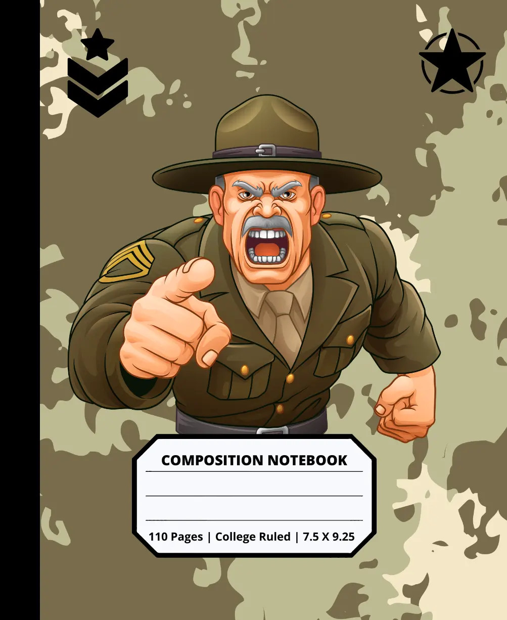 Military Army Design Composition Notebook for Adults Kids Boys Girls Teens 110 Pages College Ruled 7.5 x 9.25 Lined Paper Composition Book