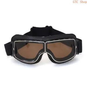Vintage Motorcycle Riding Goggles, Leather Frame Adjustable Strap Multi-Lens Windproof UV400 Protective Eyewear Ideal for Motorbike Cruising, Skiing and Outdoor Adventure Activities