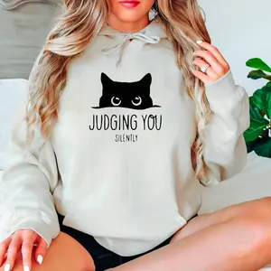 Black Cat Hoodie, Judging You Silently Hoodie, Cute Cat Hoodie, Cat Peeking Hoodie, Womens Funny Hoodie, Gifts for Cats Lover, Cat Mom