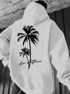 Men's Casual Solid Color Hoodie, Drawstring Pocket Long Sleeve Pullover, Letter Print Streetwear for Fall & Winter, Casual Streetwear Sweatshirt, Casual Hooded Sweatshirt, Graphic Hoodies, Street Fashion Hoodie