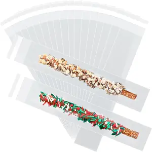300 Pack 2x8 Inch Pretzel Rod Bags with Ties, Clear Self-Sealing Cellophane Bags for Candy , Popsicles and Party Favor Packaging