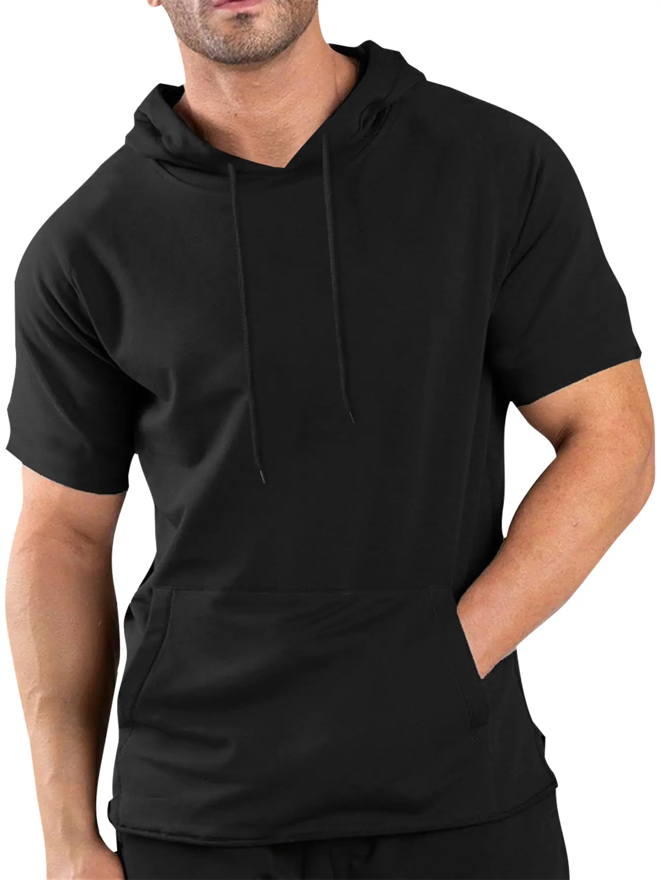 Men's Lightweight Summer Plain Short-Sleeve Hooded T-Shirt - Menswear Crewneck Top, Ideal for Casual Outings, Sports, Great as Gift for Boyfriend Tops t shirts t shirt for men men's summer t shirts Gym Tshirt Streetwear